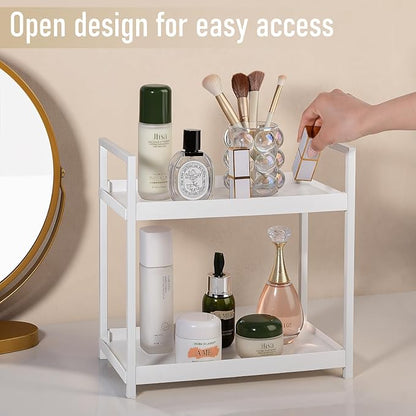 Anyoifax Bathroom Counter Organizer 2 Tier Vanity Storage Countertop Shelf Makeup Organizer Perfume Tray Skincare Holder for Sink, Dresser, Kitchen, Small White