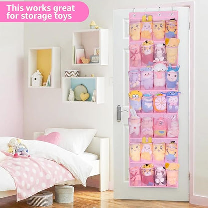 MISSLO Pink Hanging Shoe Organizer 30 Pockets with Rotating Hanger 28 Large Pockets Over The Door Shoe Rack