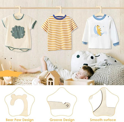 20PCS Wooden Kids Hangers 9" Baby Clothes Hangers, Baby Children Wooden Hangers, Cute Little Kids Hangers, Newborn Girl Boy Hangers for Clothing Pants Coats Skirts Storage (Bear Paw)