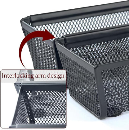 4PCS Drawer Organizer for Kitchen,Utensil Mesh Drawer Organizer with Interlocking Arm for Cosmetic,Flatware,Pen (9 * 3 * 2 Inches,Black)