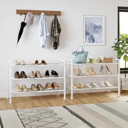 3-Tier Metal Shoe Rack, Sturdy Floor-Mounted Storage Organizer for Closet Entryway Garage Dorm Room, Easy Assembly Multi-Purpose Shelf, White