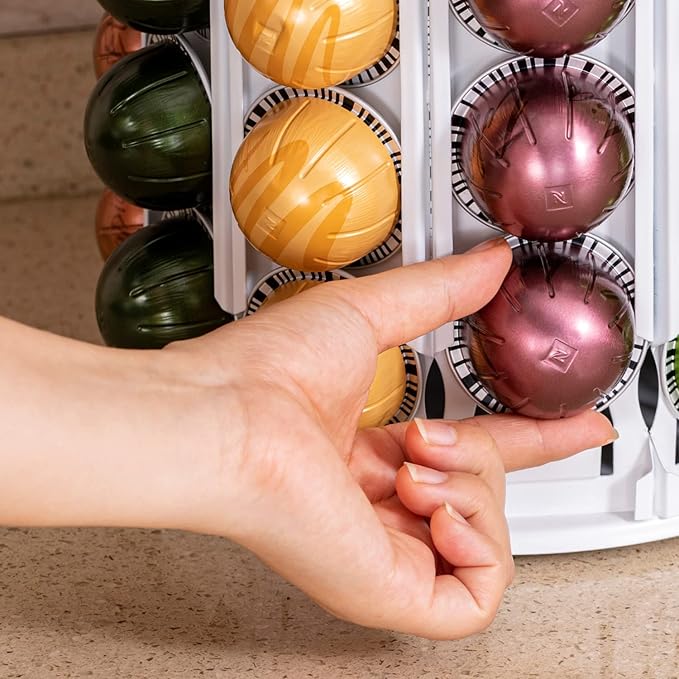 FlagShip Vertuo Pod Holder for Nespresso Pod Carousel Coffee Pod Stand with Elegant White(80+ Pods Capacity)