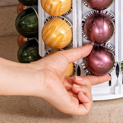 FlagShip Vertuo Pod Holder for Nespresso Pod Carousel Coffee Pod Stand with Elegant White(80+ Pods Capacity)