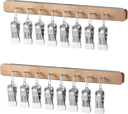 Pull Out Hat Rack for Closet, Sliding Hooks Hanger Rack with Clips for Bras Caps Underwear Socks Scarves Gloves Handkerchiefs, Dual Side 8 Clips Rail, 2 Pcs