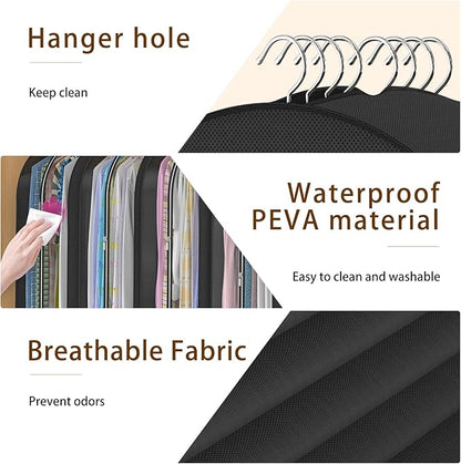 Black Garment Bags for Hanging Clothes 4 Packs, 10“ Gusseted and 43" Clothes Protectors for Hanging Clothes for Closet, Shirts, Coats, Dresses