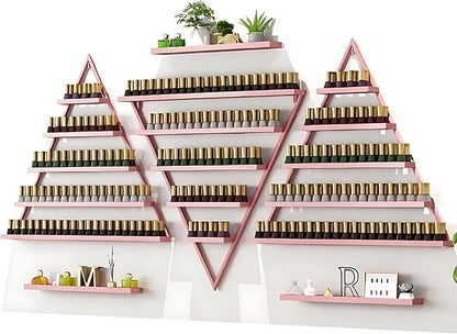 Wall-Mounted Nail Polish Rack, Set of 6 Triangular Pink Nail Polish Shelf Lipstick Perfume Cosmetic Display Shelf for Home Spa Nail Salon Shop