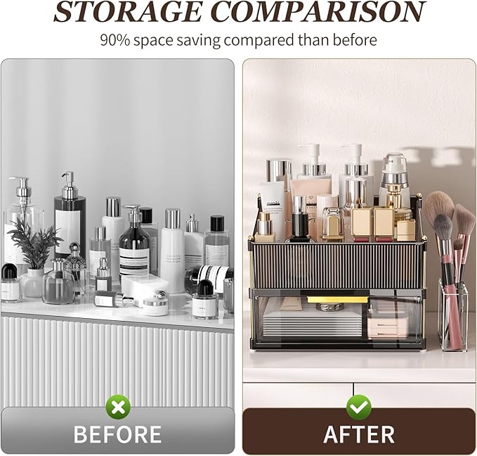 Modular Makeup Organizer, Clear Acrylic Cosmetic Storage Box with Drawer, Vanity Countertop Organizer for Makeup, Skincare and Beauty Accessories – Multiple Styles