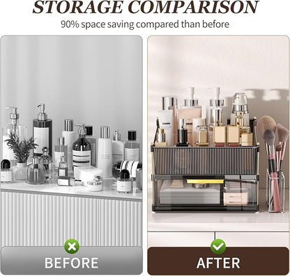 Modular Makeup Organizer, Clear Acrylic Cosmetic Storage Box with Drawer, Vanity Countertop Organizer for Makeup, Skincare and Beauty Accessories – Multiple Styles