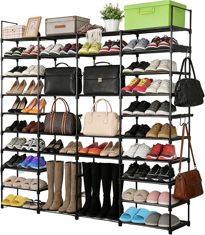 Extra Large Shoe Rack – 4 Columns × 10 Tiers, Holds Up to 72–80 Pairs – Heavy-Duty Stackable Metal Shoe Organizer for Entryway, Closet, Garage