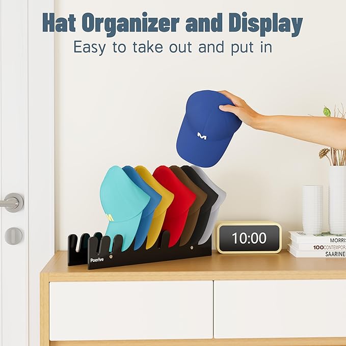 Hat Organizer for Baseball Caps, Hat Rack, Acrylic Hat Display, Hat Stand, Baseball Cap Organizer, Hat Holder for Closet, Desk, Bedroom, Hat Storage, Black,1pcs