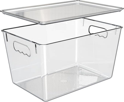 YAN & HIN 4 Pack Clear Storage Bins with Lids, Stackable Plastic Organizer Bins with Handles, Pantry Organizers and Storage for Kitchen Cabinet, Fridge, Bathroom, Closet and Shelf Organization