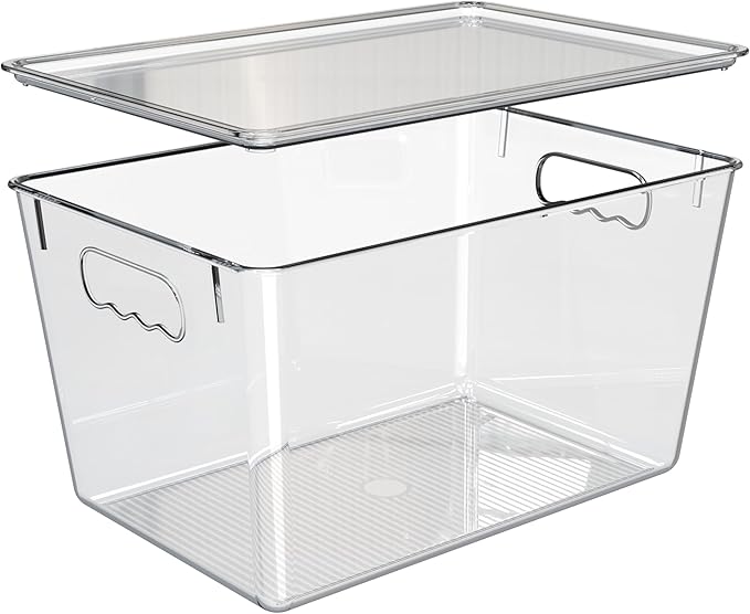 YAN & HIN 10 Pack Clear Storage Bins with Lids, Stackable Plastic Organizer Bins with Handles, Pantry Organizers and Storage for Kitchen Cabinet, Fridge, Bathroom, Closet and Shelf Organization