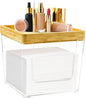 GRETJOB Disposable Face Towel Holder Box, Acrylic Facial Container for XL Clean Skin Club, Large Storage With Bamboo Lid Towel Organizer Container for Bathroom, Vanity Makeup, Clear