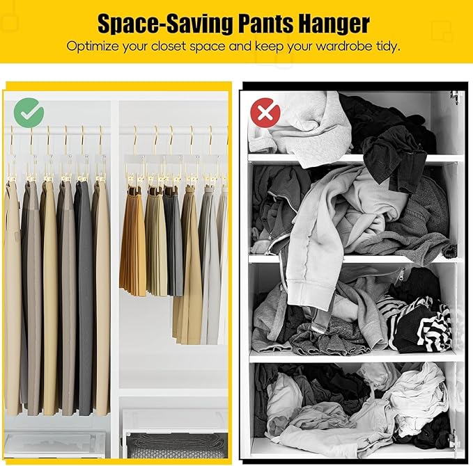 30 Pack Gold Acrylic Hangers, Clear Pants Hangers with Adjustable Non-Slip Clips for Pants, Skirts, Jeans, Trousers, Adults & Kids, Clothing Closet Storage