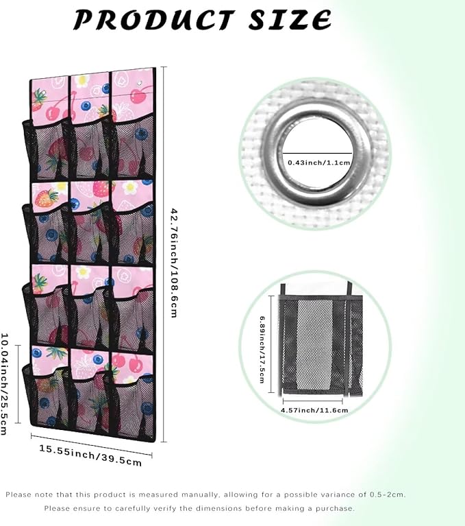 Strawberry Hanging Storage Shoe Organizer for Closet 12 Mesh Pockets Over The Door Wall Closet Holder for for Boots & Sneakers Toys