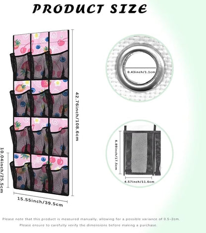 Strawberry Hanging Storage Shoe Organizer for Closet 12 Mesh Pockets Over The Door Wall Closet Holder for for Boots & Sneakers Toys