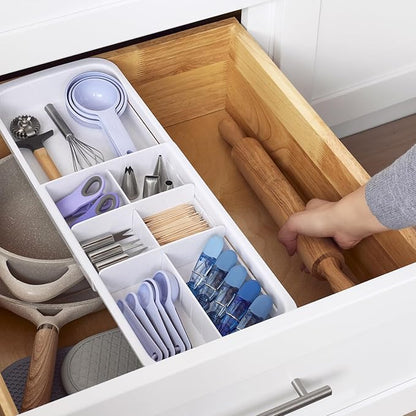 YouCopia DrawerFit Sliding Drawer Tray with Adjustable Dividers, Expandable Kitchen Storage Organizer, Speckled White