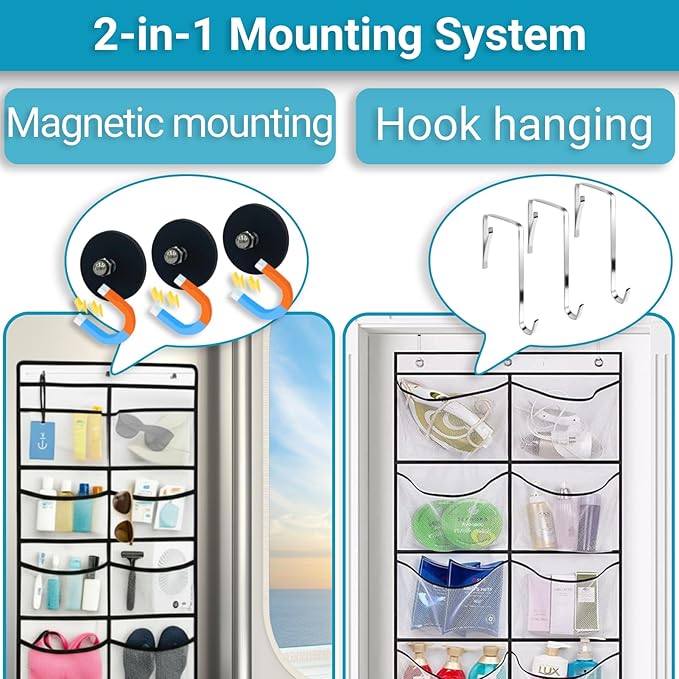 Magnetic Cruise Organizer, 14 Large Durable Pockets Over The Door Organizer For Cruise Ships, Magnetic & Hanging Cruise Organizer, Cruise Essentials 2026 （ 67" x 21.6"）