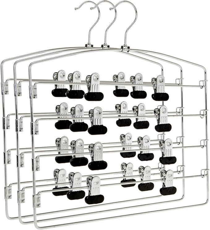 30 Pack Quality Multi Pants Hangers, Space-Saving Multi-Bar Metal Pants Hangers, Stable with Non-Slip Foam Padding, Swivel Hook for 5 Jeans Each, Suit Pants, Scarves, Towels, Trousers (Skirt, 30)
