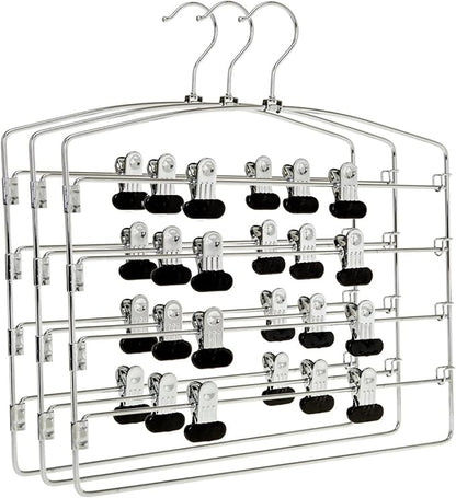 30 Pack Quality Multi Pants Hangers, Space-Saving Multi-Bar Metal Pants Hangers, Stable with Non-Slip Foam Padding, Swivel Hook for 5 Jeans Each, Suit Pants, Scarves, Towels, Trousers (Skirt, 30)