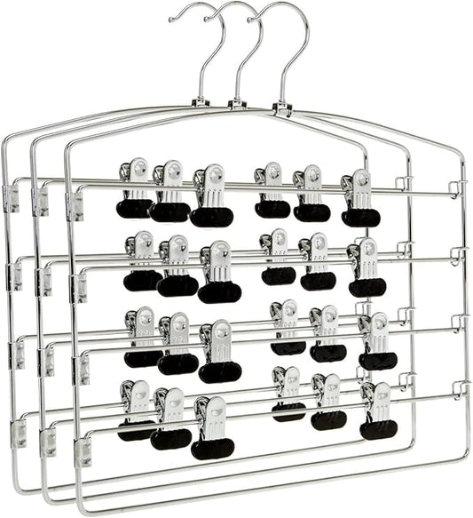 30 Pack Quality Multi Pants Hangers, Space-Saving Multi-Bar Metal Pants Hangers, Stable with Non-Slip Foam Padding, Swivel Hook for 5 Jeans Each, Suit Pants, Scarves, Towels, Trousers (Skirt, 30)