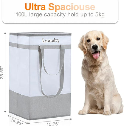 FairyHaus Laundry Basket 100L, 2Pack Laundry Hamper with Easy Carry Handles, Collapsible Laundry Baskets Hampers for Bathroom Clothes Storage Grey