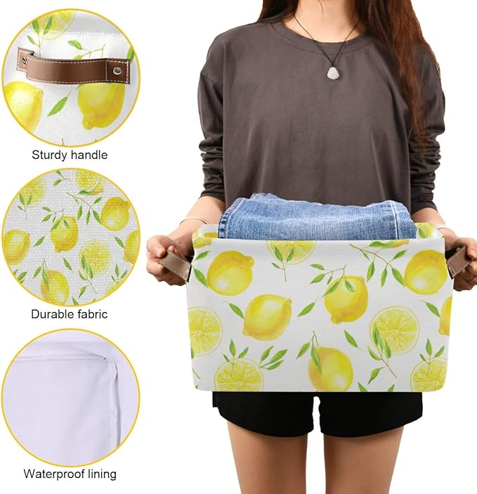 Fresh Lemons Pattern Rectangle Storage Bin, 15 x 11 x 9.5 in, Collapsible Organizer Storage Basket for Home Décor