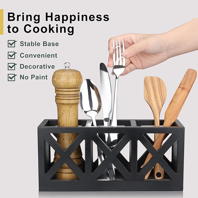 Ayiaren Wooden Silverware Holder Flatware Utensil Caddy Cutlery Holder for Party Wood Silverware Organizer Caddy Storage for Kitchen Countertop Table Knife Fork Spoon Organizer Small Utensil Holders