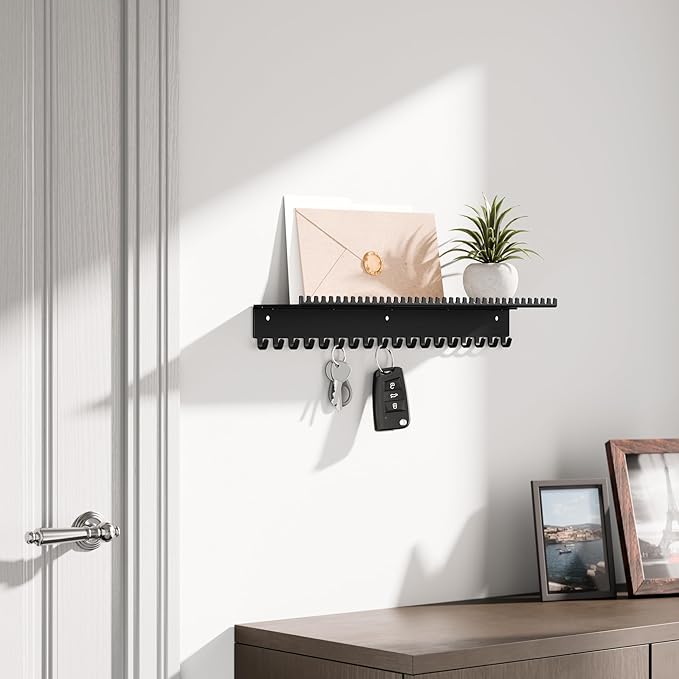 niffgaff Wall-Mounted Jewelry Organizer with Hooks and Shelf - Necklace Hanger Holder for Hanging Storage, Multi-Functional Wall Decor(for Rings, Earrings, Bracelets), Black