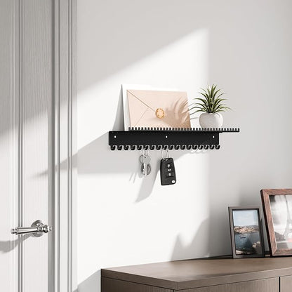 niffgaff Wall-Mounted Jewelry Organizer with Hooks and Shelf - Necklace Hanger Holder for Hanging Storage, Multi-Functional Wall Decor(for Rings, Earrings, Bracelets), Black
