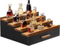 Wooden Cologne Organizer for Men 4 Tier of Perfume Display Holder of Drawer & 2 Hidden Compartments Larger Storage Space Mens Perfume Organizer Shelf Stand,Gift for Man (4T-Black Walnut)
