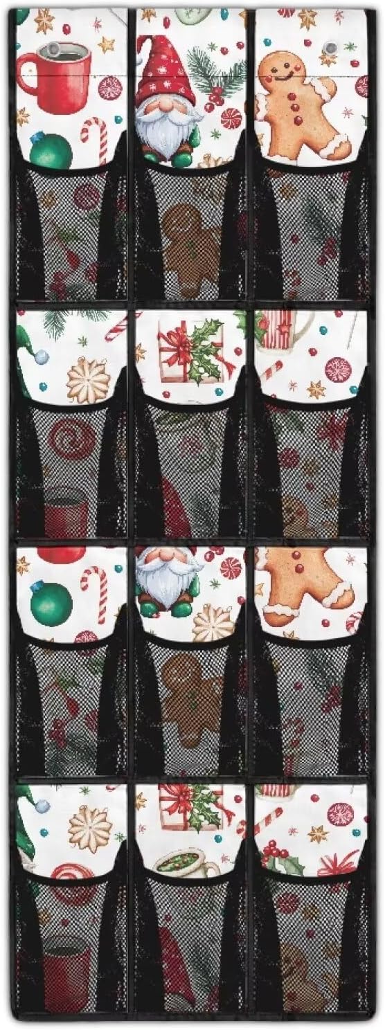 Gnome The Gingerbread Cookie Shoe Organizer Door Hanger for Dorm Room Essentials Home Decor Christmas Door Hanging Shoe Organizer for Living Room,Mesh Fabric Wall Hanging Storage