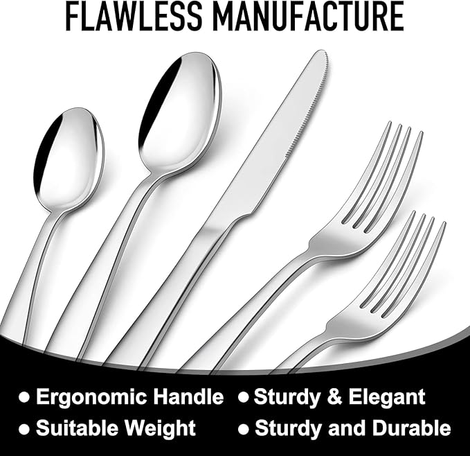 21 Piece Kitchen Silverware Set with Organizer Tray, Fork Spoon Knife Set Stainless Steel Cutlery Heavy Duty Silverware Set for 4 Flatware Tableware Eating Utensils Sets Forks Knives and Spoons Set