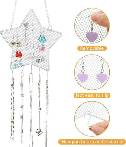 Jetec 2 Pcs Earring Wall Holder Wall Mounted Organizer Hanging Stand Decorative Diamond Grid Shape Jewelry Display Rack with Hanging Hooks for Earrings Necklace Bracelet(White)