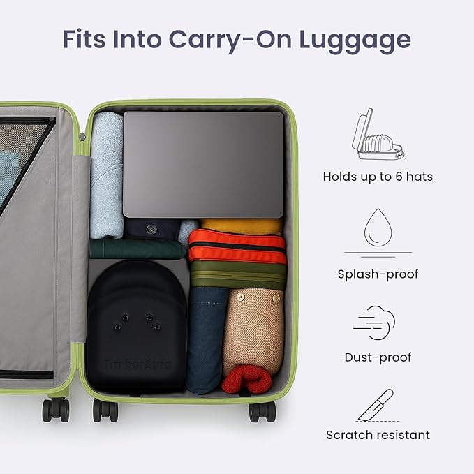 Black Hat Case for Baseball Caps, Sleek Hard Shell Travel Cap Carrier for 6-7 Hats, Breathable Storage Box with Airflow Eyelets for Closet & Home, Water-Resistant 1680D Oxford Cap Organizer