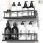 YASONIC Shower Caddy Adhesive, Rustproof Shower Shelves for Inside Shower, Large Capacity Bathroom Organizers and Storage, Shower Storage with Removable Hooks, No Drill Bathroom Accessories Black