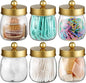 6 Pack Qtip Holder Bathroom Set, SheeChung Plastic Mason Jar Apothecary Jar Set for Bathroom Vanity Storage Organizer, Farmhouse/Home Decor, 12 Labels (Gold)