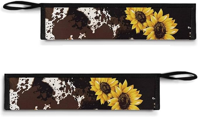 Cow Sunflower Camping Cutlery Storage Bag, Outdoor Portable Party Kitchen Flatware Bag, Hanging Cutlery Organizer 11.8 Inch Waterproof Liner Straw Pouch Case