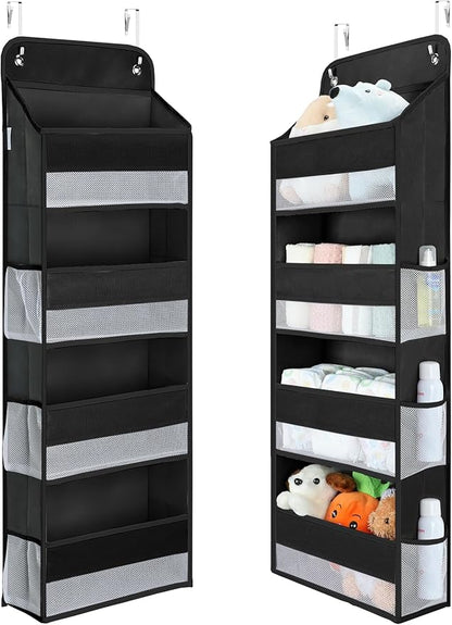 Yecaye 1 Pack Over the Door Organizer, 35.2lbs Load Toy Stuffed Animal Storage, Large Capacity Swing-proof Hanging Bathroom Organizers and Storage for Nursery Newborn Baby Essential Stuff Black