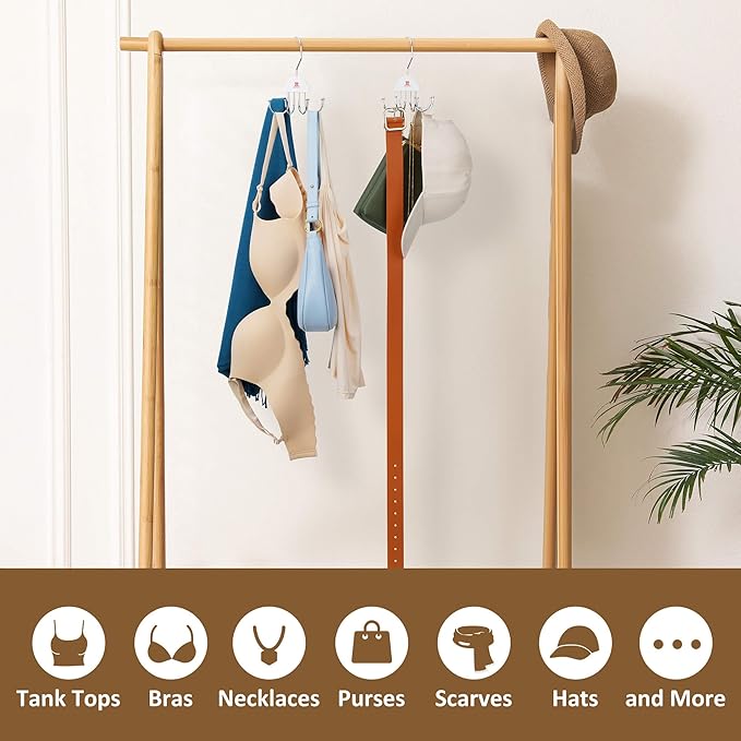 ZEDODIER 2 Pack Tank Top Hanger, Rotatable Bra Organzier for Closet, Max 48 Storage Capacity Sport Bra Holder, Space Saving Closet Organizers and Storage, White