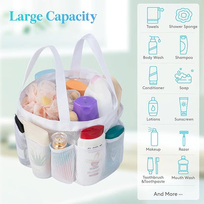 Lifewit Mesh Shower Caddy Portable for College Dorm Room Essentials with 7 Pockets, Freestanding Hanging Organizer Basket, Quick Dry Tote Bag for Camping, Bathroom, Beach, Travel, 1 Pack, White