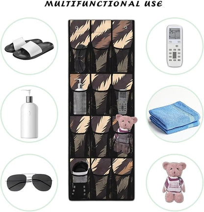 Tiger Print Over the Door Shoe Organizer Foldable Hanging Shoe Organizer with 12 Large Pockets Sturdy Oxford Storage Holder for Dorm Room