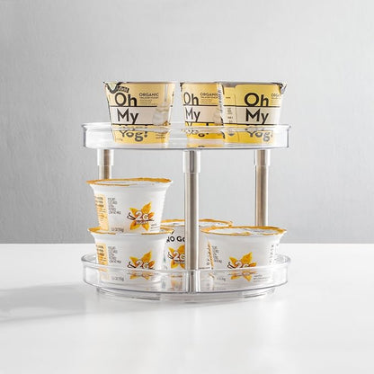 mDesign 2-Tier Lazy Susan Turntable for Kitchen Cabinets, Shelf, Table, Countertop, 9" Multi Level Rotating Organizer Carousel, Storage Turntable Organizer, Ligne Collection, 2 Pack, Clear/Chrome