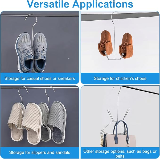 3 Pcs Shoe Hangers, Stainless Steel Shoe Hanger, Double Hook Shoes Hanger, Storage Rack for Hanging Shoes and Gloves (Silver)