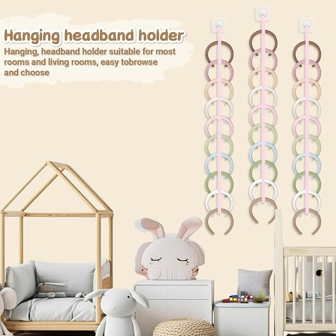 Norme 3 Pcs 3.3FT Extended Headband Holder Organizer Wall Hanging Hairband Storage for Women Hair Hoop Display Headband Hair Accessories Organizer for Bedroom, Dorm & Closet(Pink)