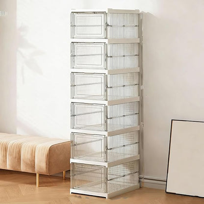 TARSHYRY Foldable Shoe Organizer, Stackable Shoe Rack with Transparent Door, Space Saving Bin Holder for Sneaker Container, Organizer for Boots, Heels, Sandals (6 Layers 10.04x13.58x41.34in)