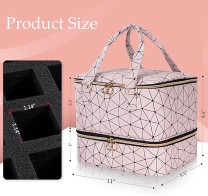 Uross Nail Polish Organizer Bag Holds 42 Bottles Nail Polish & Nail Lamp, Gel Nail Polish Organizers and Storage box for Nail Tech, Nail Kit Supplies Organizer Case - Lightpink