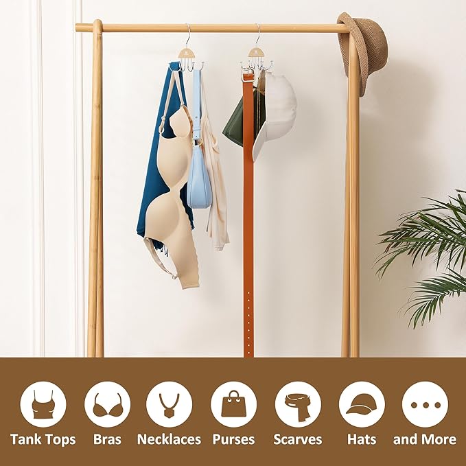 ZEDODIER 2 Pack Tank Top Hanger, Rotatable Bra Organzier for Closet, Max 48 Storage Capacity Sport Bra Holder, Space Saving Closet Organizers and Storage, Natural