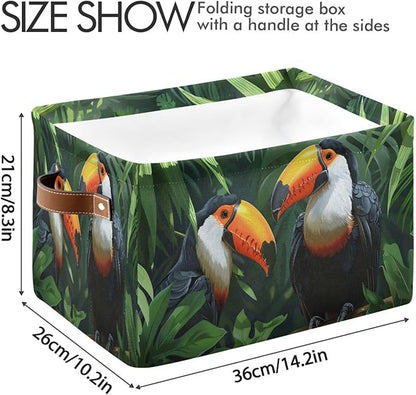 Large Storage Basket Toucans Couple Storage Bin Cube Canvas Fabric Organizer Handles Collapsible for Clothes Toys Bedroom Decorative