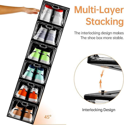 INSTY 12 Pack Large Shoe Storage Box, Clear Shoe Storage Organizer with Magnetic Door, Stackable,Shoe Containers For Display Sneakers, Easy Assembly, Fit up to US Size 12, Transparent